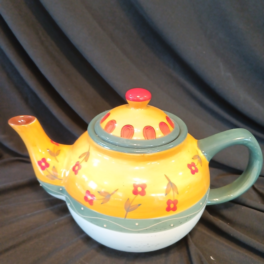 Folk Art Teapot Vibrant Floral Ceramic Teapot